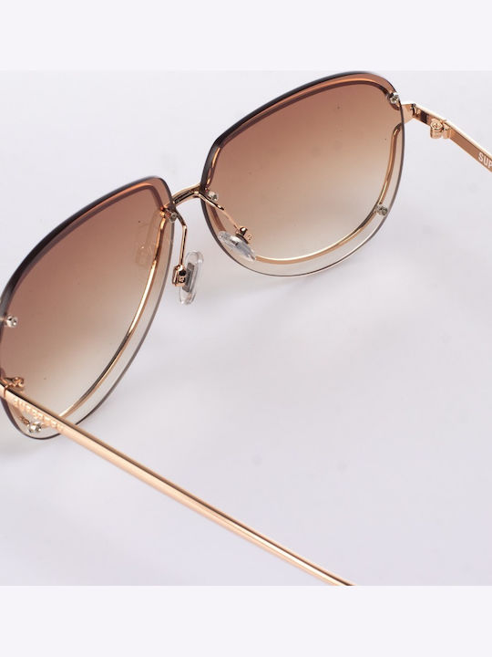 Superdry Women's Sunglasses with Rose Gold Metal Frame and Brown Gradient Lens W9710035A-6VJ