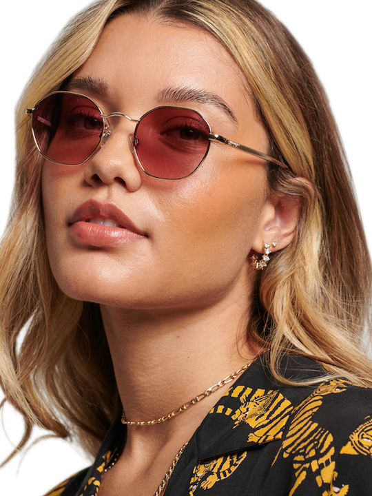 Superdry Vintage Script Women's Sunglasses with Rose Gold Metal Frame and Red Lens Y9710002A-6VB