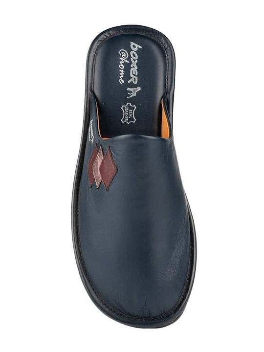 Leather Winter Women's Slippers Navy Blue