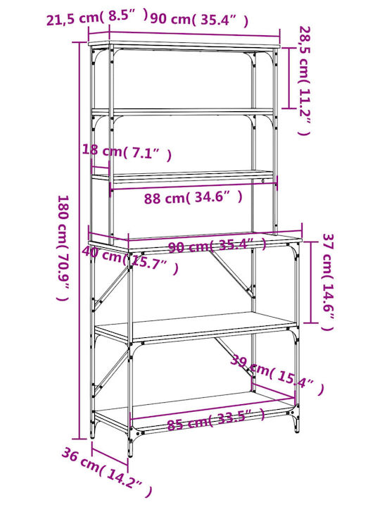 vidaXL Кухненски Метален Стелаж С 6 Позиции Кафяв 90x40x180см