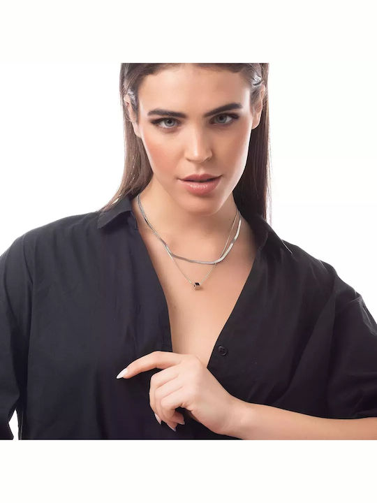 Oxzen Κολιέ Διπλό από Ατσάλι Oxzen Κολιέ Διπλό από Ατσάλι