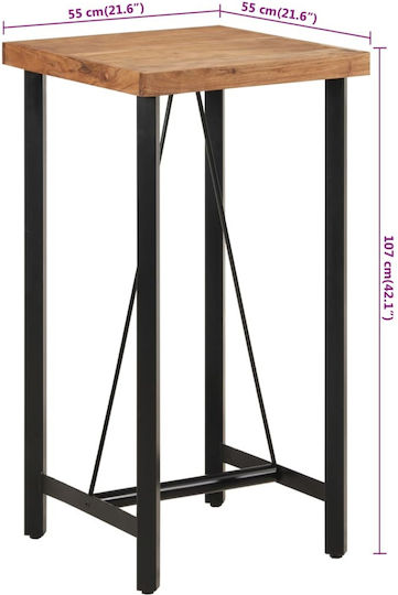 Square Table Bar from Solid Wood & Metal 55x55x107cm