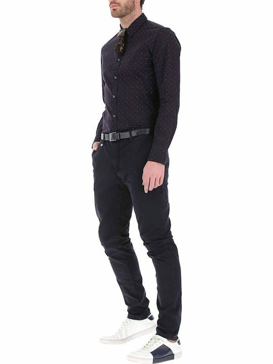 Timeless Shirt Μακρυμάνικo Βαμβακερό Πουκάμισο σε Στενή Γραμμή Πουά Navy Μπλε