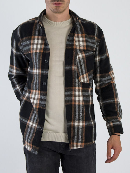 Huxley & Grace Men's Shirt Long Sleeve Checked CAFE