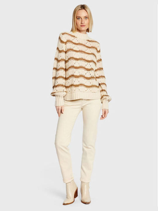 Fransa Damen Langarm Pullover Beige