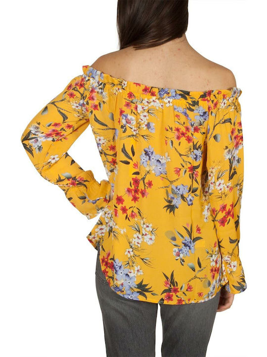 Rut & Circle Damen Sommer Bluse Schulterfrei Langärmelig Blumen Gelb