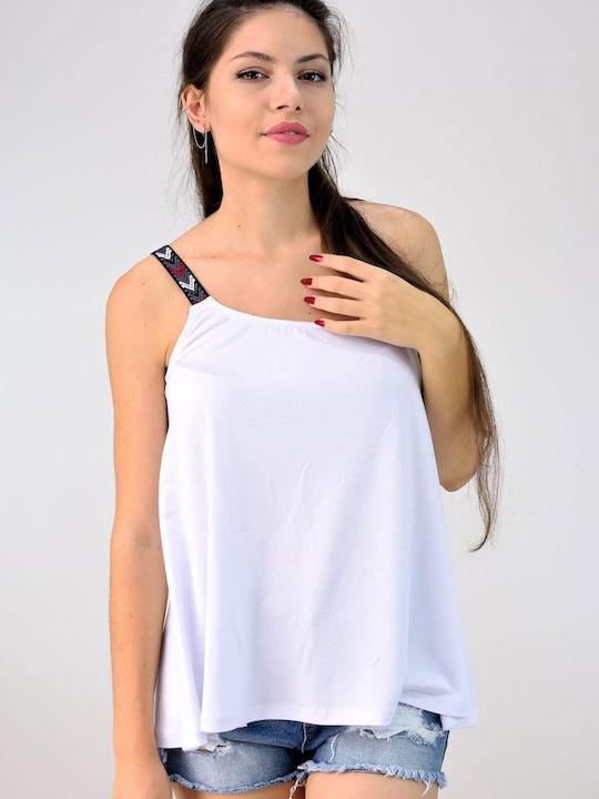 First Woman Women's Summer Blouse with One Shoulder White