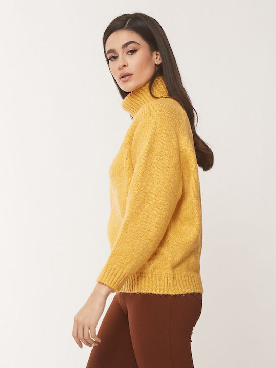 Women's Long Sleeve Sweater Woolen Turtleneck Yellow
