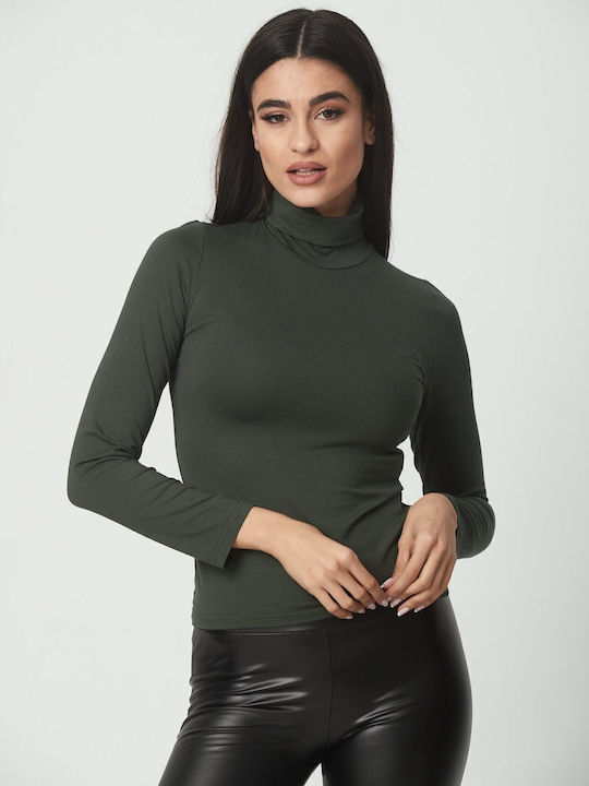 Women's Blouse Long Sleeve Turtleneck Haki