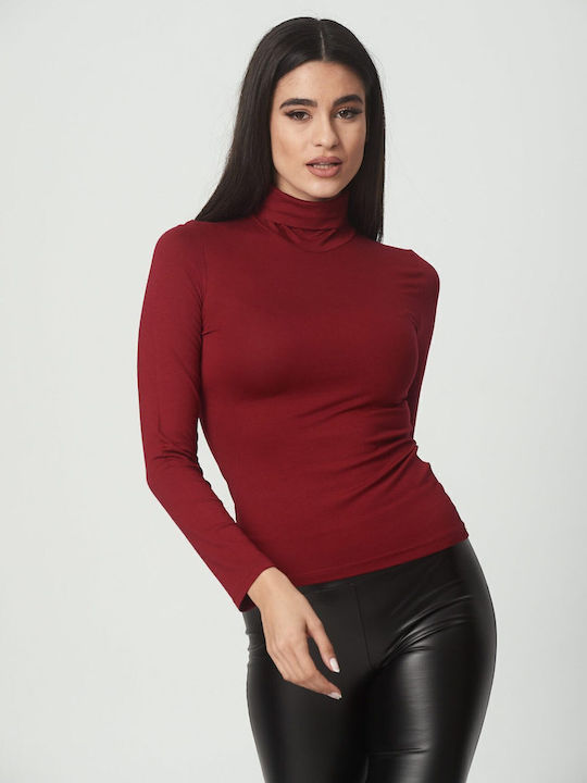 Women's Blouse Long Sleeve Turtleneck Burgundy