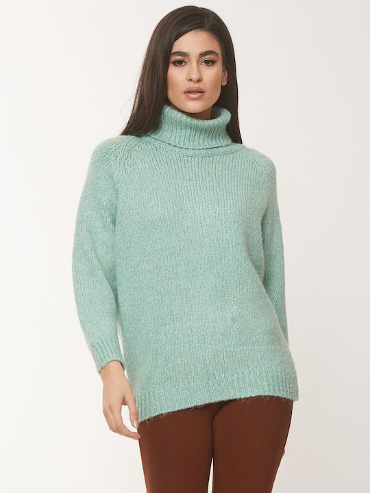 Women's Long Sleeve Sweater Woolen Turtleneck Bay Leaf Mint