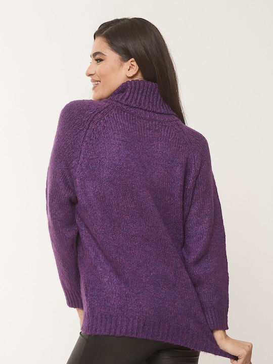 Women's Long Sleeve Sweater Woolen Turtleneck Purple