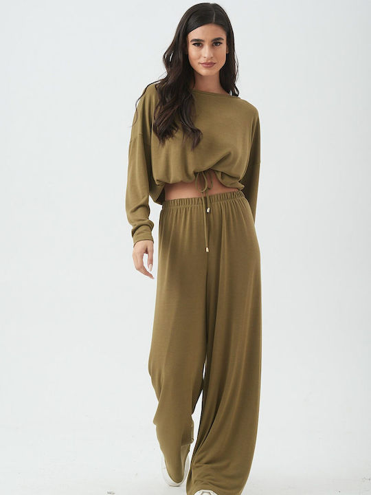 Lipsy London Women's Khaki Set with Trousers with Elastic