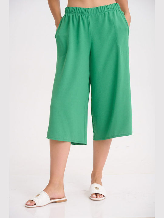 Boutique Women's High Waist Culottes with Elastic Green