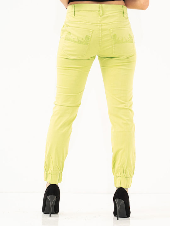Damen Stoff Hose mit Gummizug Grün