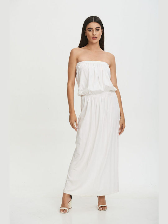 Lipsy London Sommer Maxi Abendkleid Trägerlos White