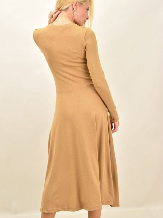 Rochie Midi-Cămașă Cu Deschizătură Bej