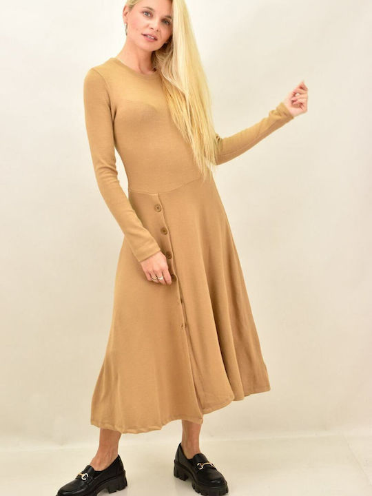 Rochie Midi-Cămașă Cu Deschizătură Bej