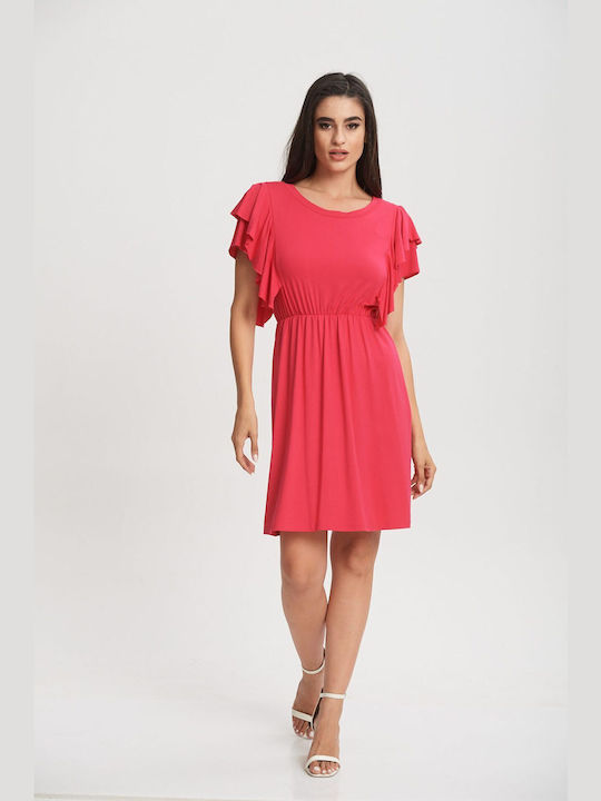 Boutique Summer Mini Evening Dress with Ruffle Fuchsia