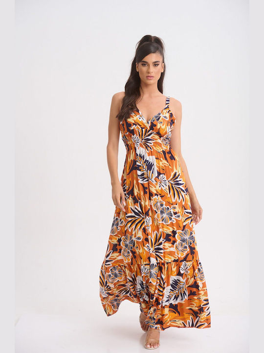 Boutique Summer Maxi Evening Dress Wrap with Ruffle Orange