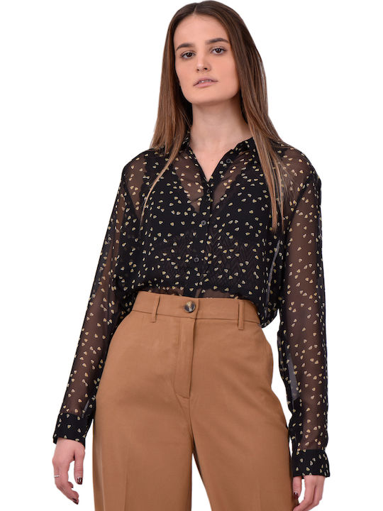 Langärmelig Damen Hemd Schwarz Druck