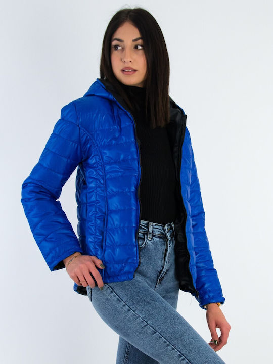 Huxley & Grace Women's Short Puffer Jacket for Winter with Hood Blue