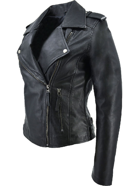 Δερμάτινα 100 Δερμάτινο Γυναικείο Biker Jacket Μαύρο