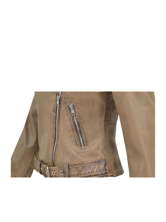 Δερμάτινο Γυναικείο Biker Jacket Ταμπά