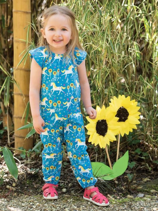 Frugi Kids Fabric Jumpsuit Turquoise