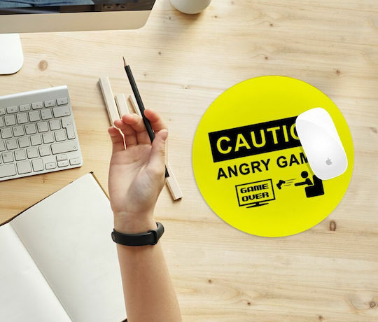 Koupakoupa Caution Angry Gamer Mouse Pad (200mm) Κίτρινο KP_7259_MOUSEPAD-ROUND
