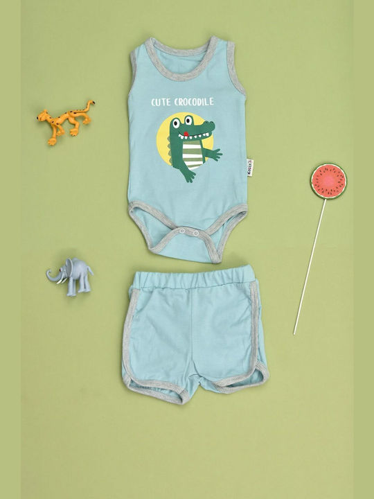 Potre Baby Bodysuit Set Sleeveless with Shorts Light Blue