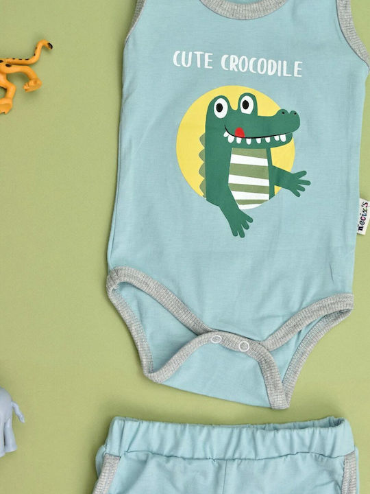 Potre Baby Bodysuit Set Sleeveless with Shorts Light Blue 2pcs