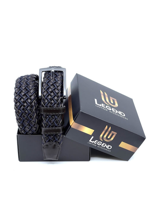 Men's Belt Leather Knitted Navy Blue