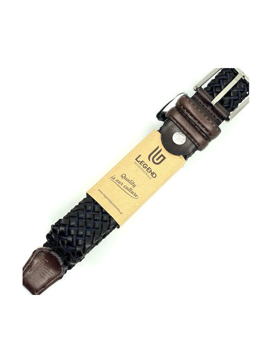 Men's Belt Leather Knitted Blue with Brown