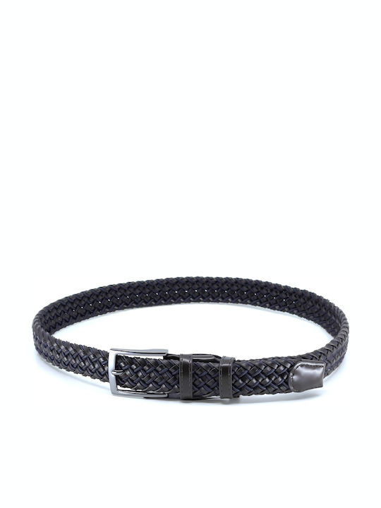 Men's Belt Leather Knitted Navy Blue