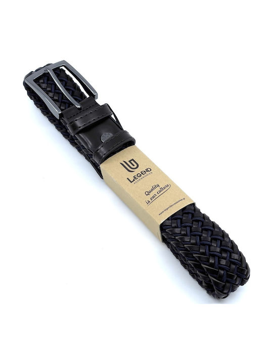 Men's Belt Leather Knitted Navy Blue