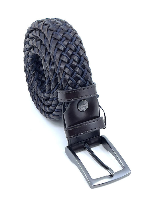 Men's Belt Leather Knitted Navy Blue