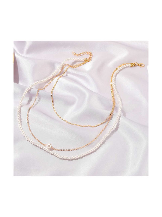 Necklace Triple Gold Plated with Pearls