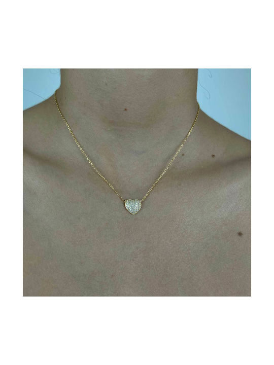 Shiny Necklace with design Heart from Gold Plated Silver with Zircon