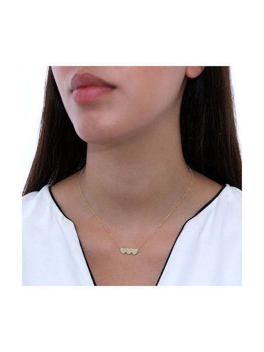 Necklace Triple with design Heart from Gold 14K