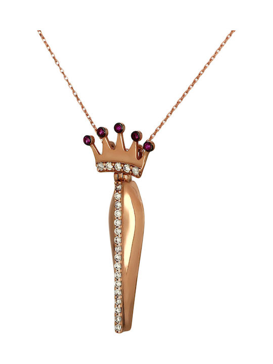 Necklace with design Tiara from Rose Gold 9 K with Zircon