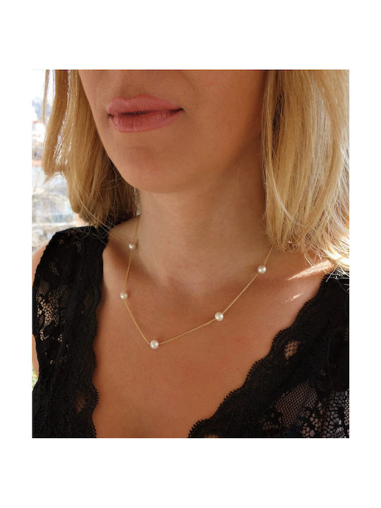 Papadopoulos Gold Necklace from White Gold 14K with Pearls