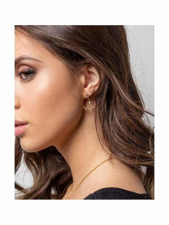 Paraxenies Σκουλαρίκια Ear Jackets από Ασήμι Επιχρυσωμένα με Πέτρες