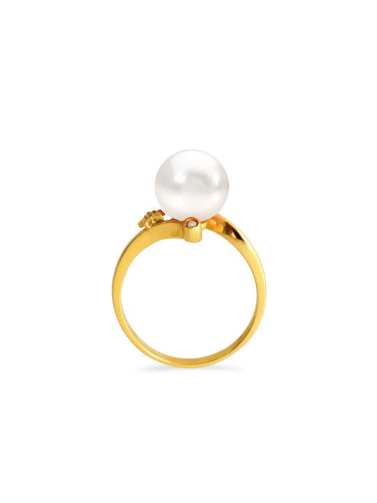 Akoya Women's Ring with Pearls & Diamond from Gold 18K