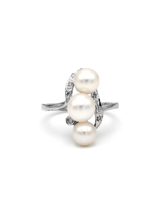 Women's White Gold Ring with Pearl 18K