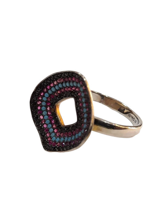 One Women's Ring with Stones from Silver Gold Plated