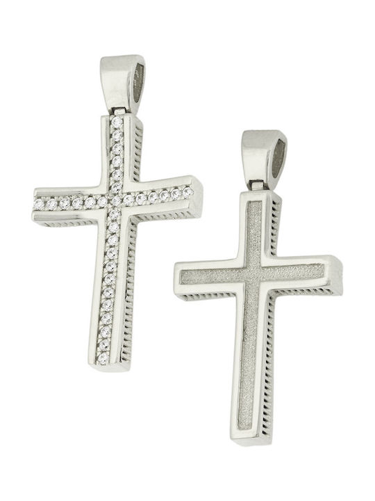 White Gold Cross 14K Double Sided