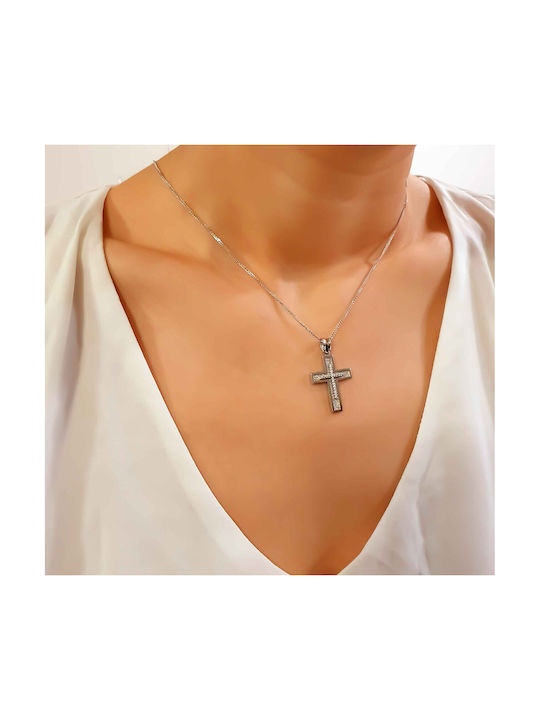 Katsigiannis Women's White Gold Cross 14K with Chain