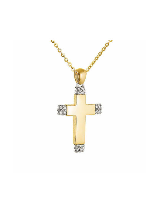 Ioannis Kosmima Damen Gold Kreuz 14K Beidseitig mit Kette