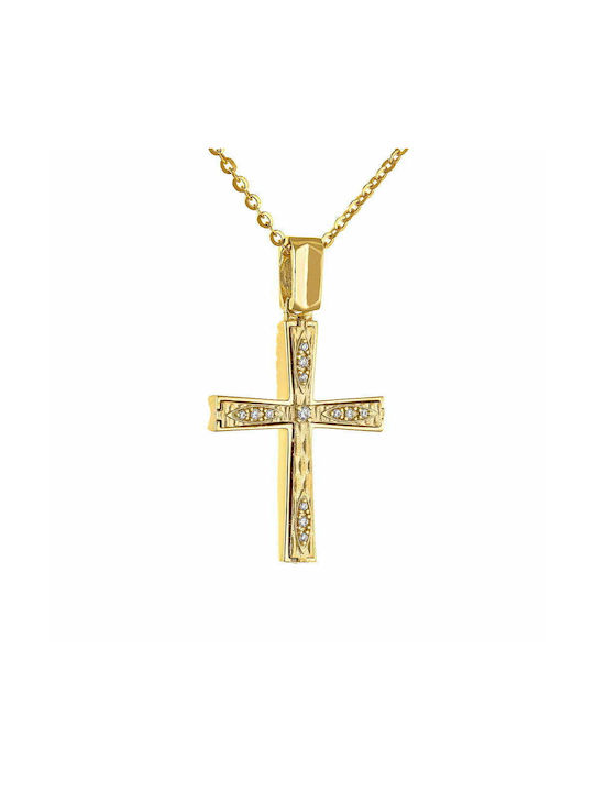 Ioannis Kosmima Damen Gold Kreuz 14K Beidseitig mit Kette